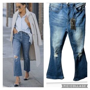 NWT Kendall & Kylie High Rise Crop Flare Distressed Jeans Size 5/6